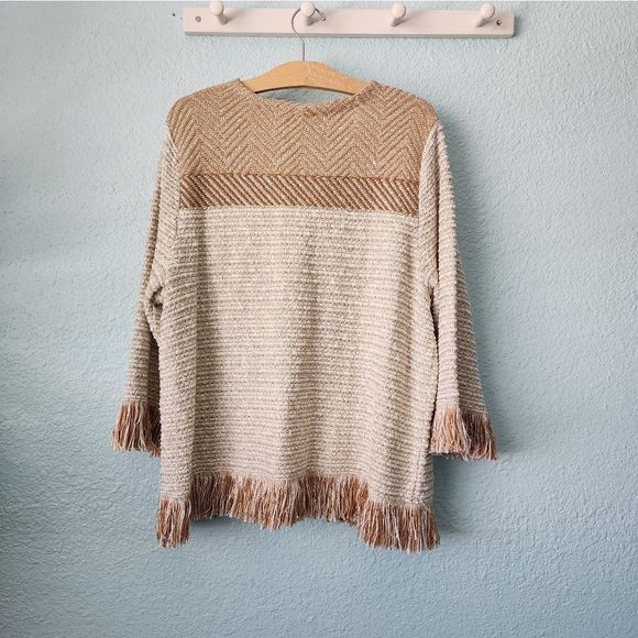 Chico's french hem and cuffs boho tunic style oatmeal open cardigan sweater - Picture 7 of 12